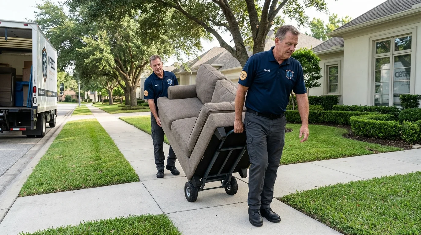 Local residential moving crew loading furniture in Elkhart, TX