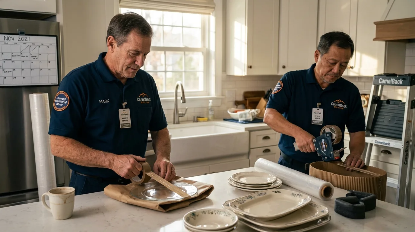 Professional crew packing kitchen dishware in Elkhart, TX